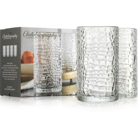 Glaver's Highball Drinking Glasses, Set of 4 Clear 15 Ounce Patent Crackle Design Textured Drinking Glasses Heavy Duty premium Glassware for Everyday Home, Bar use