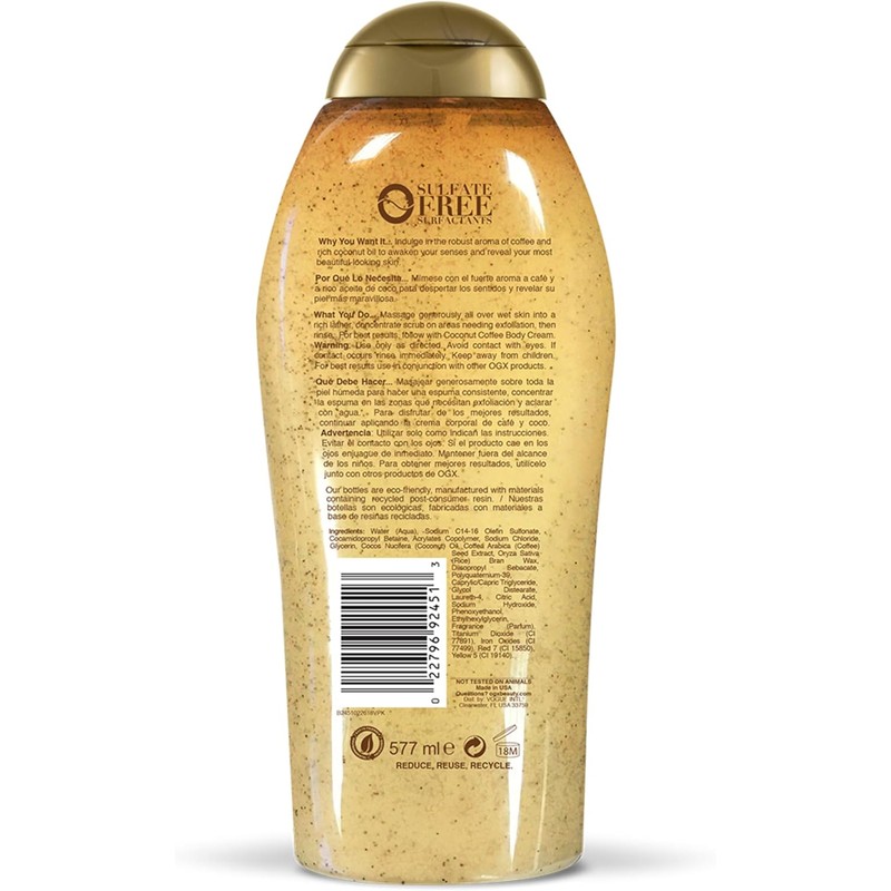 OGX, Body Wash y Exfoliante de Coco y Café, 577