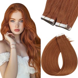 Sunny Hair Tape in Hair Extensions Human Hair Copper Invisible Tape in Human Hair Extensions Colored Tape in Hair Extensions Copper Human Hair for Party 50g 20pcs 16inch