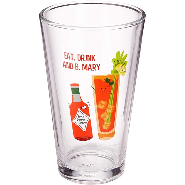 Pavilion Gift Company Eat, Drink & B. Mary-Bloody Mary-16 oz 16 oz Pint Glass Tumbler, Red