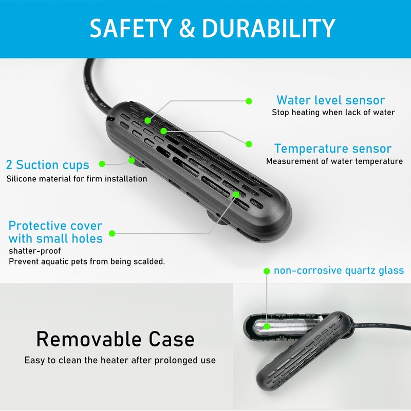 YukiHalu Small Aquarium Heater 25/50/100/150W with Protective Cover, Mini Fish