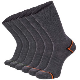 JOYNÉE Mens 6 Pack Athletic Performance Cushion Crew Socks for Running and Workout,Grey,Sock Size:10-13