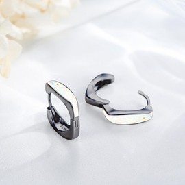 Hoop Earrings for Men 925 Sterling Silver Milkey White Opal Hoop Earrings Hypoallergenic Small Hinged Hoop Earrings Fashion Square Hoop Opal Jewelry Gifts for Women Men Sensitive Ears Black Gold,