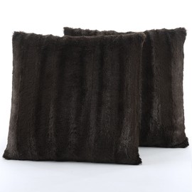Cheer Collection Faux Fur Throw Pillows - Set of 2 Decorative Couch Pillows - 18" x 18" - Chocolate