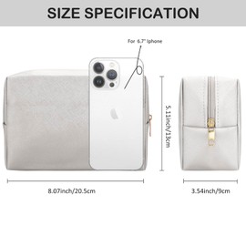 DOB SECHS PU Leather Cosmetic Bag Portable Toiletry Bag for Daily Use Cosmetic Organizer Water-resistant Make up Organizer Light Weight Travel Makeup Bag Cosmetic Pouch (White, L)