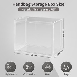 Purse Organizer for Closet,3 Packs Clear Acrylic Display Case for Handbag Organizer,Purse Storage Box with Magnetic Door, Stackable Plastic Storage Bins for Handbag,Collectibles, Cosmetic