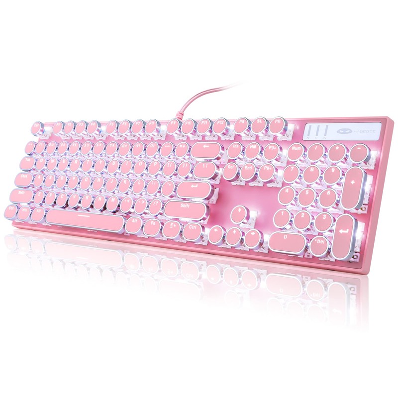 Camiysn Typewriter Style Mechanical Gaming Keyboard, Pink Retro Punk Gaming