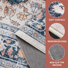 Dotiiorug Boho Washable Area Rug for Living Room,5x7 Low Pile Non Slip Carpet Kitchen Dining Room Soft Indoor Stain Resistant Bedroom Rug Non-Shedding Beige/Orange/Blue