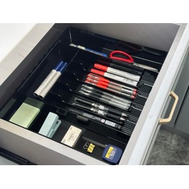 IEEK Silverware Organizer for Kitchen Drawers,Expandable Utensil Tray, Adjustable Cutlery and Flatware Holder,Plastic Drawer Dividers For Spoon Forks Knives Chopsticks Storage,Black-M