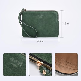 GAYI URBAN Genuine Leather 4.5 x 6.5 Wristlet Purse for Women, Evening Wristlet Pouch Clutch Bag (Green)