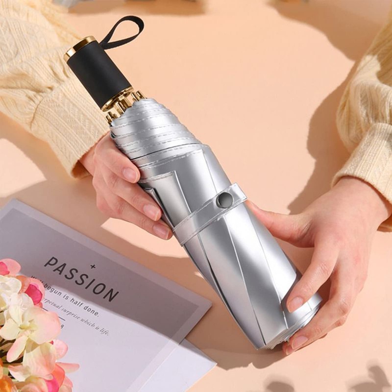 Meichoon UPF 50+ UV Protection Travel Reverse Umbrella Reflective Silver