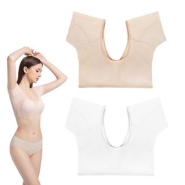 VINELEA 2pcs Women’s Underarm Sweat Vest with Cup Size Armpit Sweat Proof Pads (UK, Alpha, M, Regular, Regular, Beige White)
