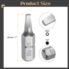 HARFINGTON 2pcs Square Head Screwdriver Bits 1/4" Hex Shank SQ1 Magnetic Head 1" Length S2 Steel Screw Driver Drill Bit for Repair Work Electric Screw Driver