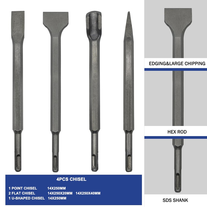 GMTOOLS 17PCS Rotary Hammer Drill Bits and Chisel Set, SDS