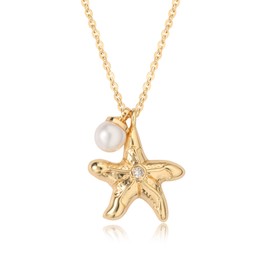 MTMY 14K Gold Plated Shell/Starfish/Anchor/Dolphin Pendant Necklaces Ocean Beach Summer Jewelry for Women (starfish pearl 2)