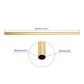 Aopin Brass Round Tube Copper Pipe ID 8.6mm / 17/50" x OD 9mm / 7/20" Hollow Copper Tubing - 300mm / 1 Ft / 12" Length Refrigerator Capillary, Cooling System, Wind Chime, 2pcs