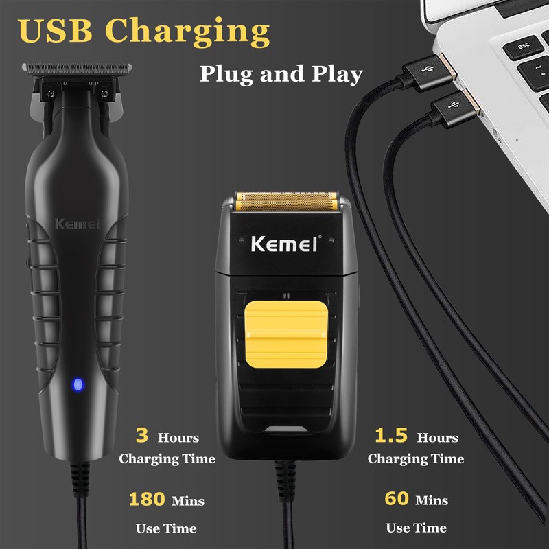 KEMEI Professional Hair Trimmer for Men Cordless, Foil Shaver with