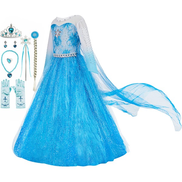 Funna Costume for Girls Princess Dress Up Costume Cosplay Fancy Party with Accessories Blue, 5T