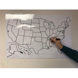 Blank US Map Laminated Dry Erase Poster, Reusable United States Map 24"x36"