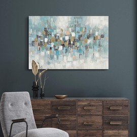 arttitue Abstract Teal Canvas Painting Artwork: Contemporary Gallery Hand Painted Textured Picture Modern Bedroom Living Room Wall Art Decor Home Office Decoration 36"x24"