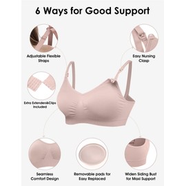 HOFISH 3PACK Full Bust Seamless Nursing Maternity Bras Bralette S-XXL with Extra Bra Extenders & Clips, Black /Grey /Elegant Pink, X-Large