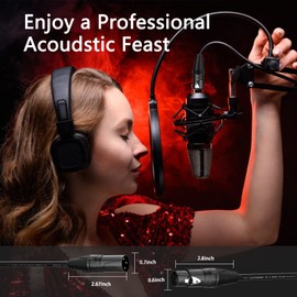 XLR Cables 25ft 6 Pack, Professional X LR to XL R Microphone Cable, Gold-Plated 3-pin XLR Speaker Cable Balanced Mic C able Male to Female, Black