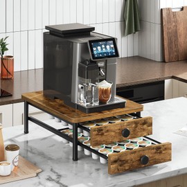 YATINEY Coffee Pod Drawer Holder, 56 Pods Capacity, 2-Tier Coffee Maker Stand for K Cup, Small Desktop Storage Rack, for Home Office, Kitchen, Living Room, Cafe, Rustic Brown KH28BRY1