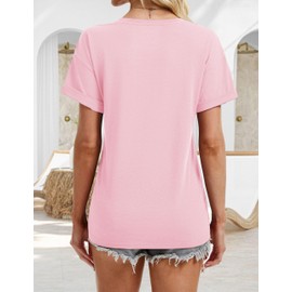 YUCOLEN Women's T Shirts UPF 50+ Short Sleeve Shirts Soft Breathable Summer Tops V Neck Cotton Tshirts Light Pink M