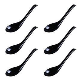Rice Spoons Ramen Noodle Soup Ladle Red Soup Spoons Serving Spoons Chinese Won Ton Soup Spoon Asian Plain Style Soup Spoons (6, Black)