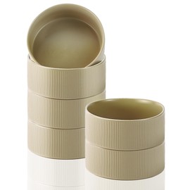 Jeffbaubl Cereal Bowls Set of 6, 6.1 Inch Ceramic Soup Bowls, Deep Bowl Set for Kitchen, Microwave and Dishwasher Safe, Stackable Bowl for Cereal, Soup, Salad, Dessert(Khaki)