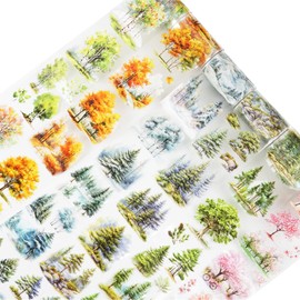 MiyouLuna 6PCS Trees and Forest PET Tape Set, Nature Scenery Adhesive Tapes for Journaling, Scrapbooking, and DIY Crafts, with Decorative Clip