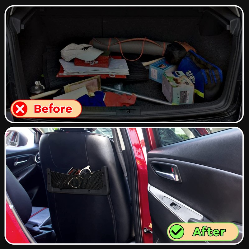 Frienda 2 Pcs ABS Plastic Frame Car Storage Net Bag