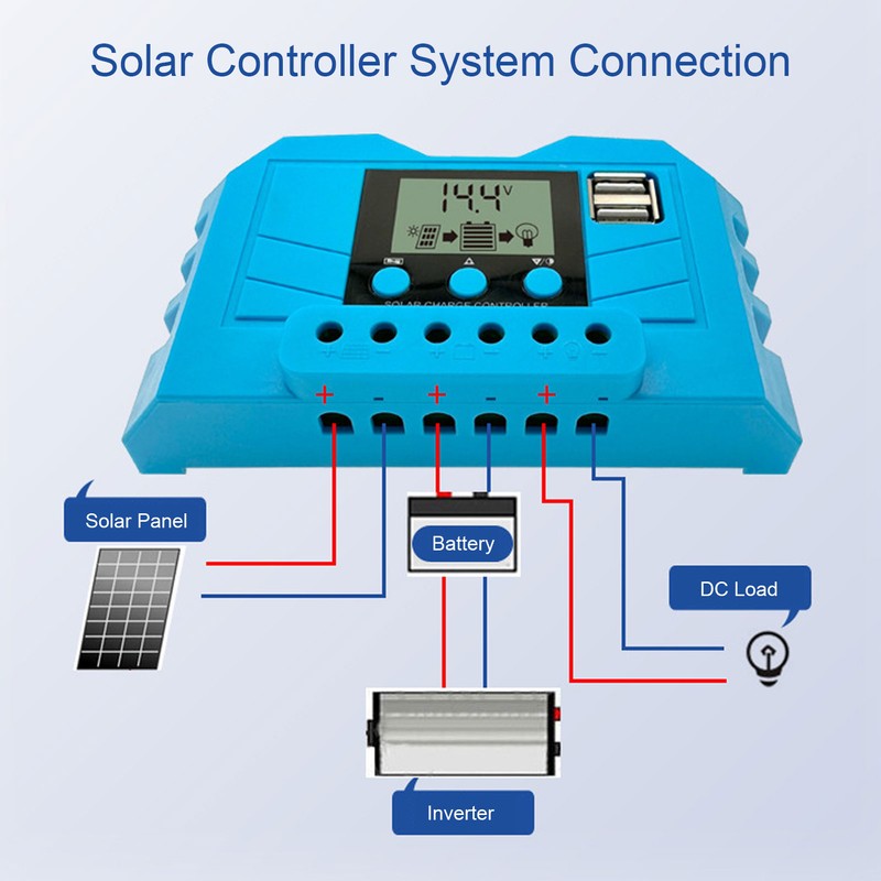 Solar Charge Controller LCD Display 12V 24V Dual USB Port