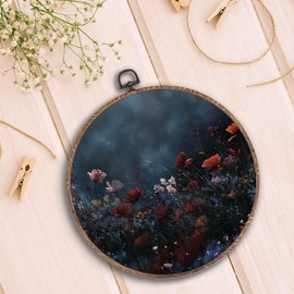 Hxlac Dark Academia Vintage Wildflowers Round Wall Art Framed, Moody Floral Round Wall Decor, Cottagecore Flower Hanging Canvas Prints Wall Sculptures for Home Bedroom Living Room Decor, 10x10 Inch