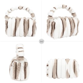 Meliyya Women's Faux Fur Shoulder Bag Plush Shoulder Bag Fluffy Handbag with Plush Top Handle Chain 25 x 12 x 14 cm, White Khaki, 07873 Café Claro