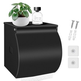 FARVIGOR Toilet Paper Holder Wall Mount, Self Adhesive Toilet Paper Holder with Shelf, Waterproof Stainless Steel Bathroom Toilet Tissue Roll Holder Cat Dog Proof, Black