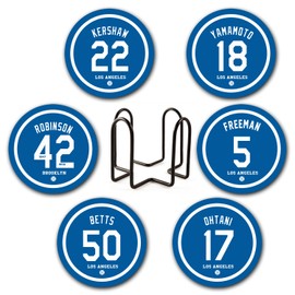 Dodger Coasters for Drinks, Los Angeles LA Baseball Ceramic Coasters Set of 6, Dodger Gift for Man, with Holder