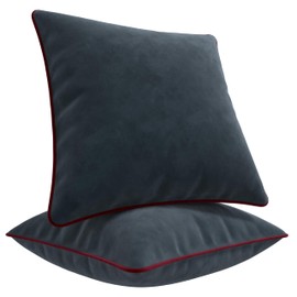 Blau Marité Set of Two Decorative Cushion Covers Made of Super Soft Velvet Modern Designs with Contrast Edge. Filling Not Included. (Grey and Bordeaux, 50 x 50 cm)