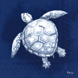 Boston International IHR 3-Ply Paper Napkins, 20-Count Cocktail Size, Dark Sea Sea Turtle