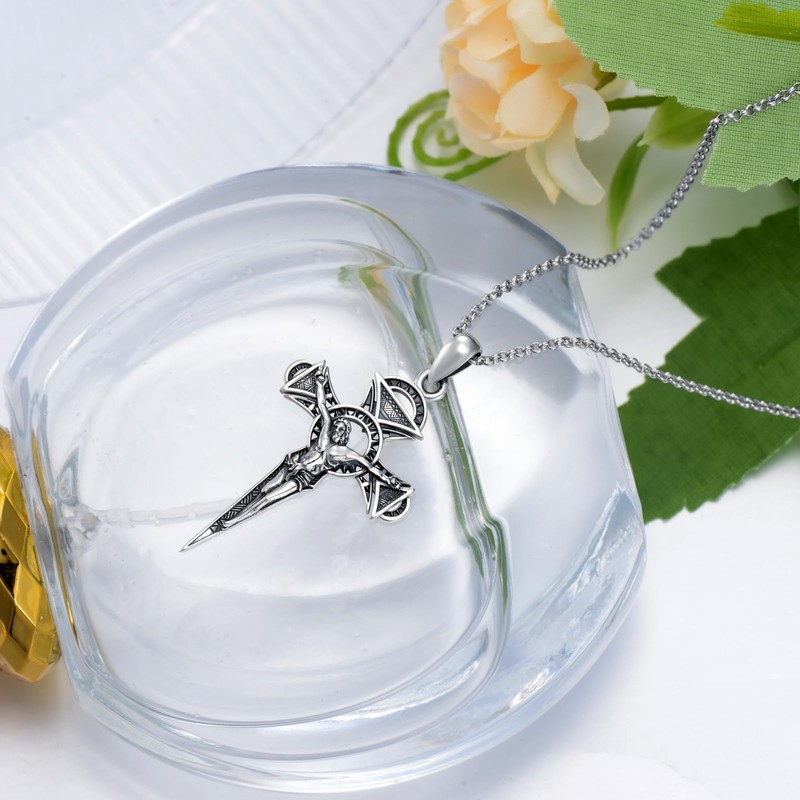 PROESS St.Benedict Nail Crucifix Necklace For Men 925 Sterling Silver