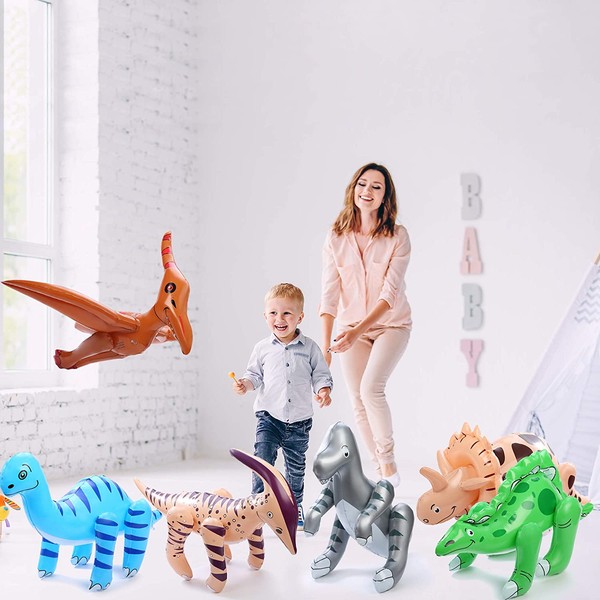 Fun Central - Jumbo 24" Blow Up Inflatable Dinosaurs Pool Party Supplies Toys for Kids Party Favors - 6 Pack