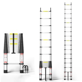 Telescoping Ladder, 16.4ft Aluminum Collapsible Ladder with Non-Slip Feet and Stable Hooks, Portable Lightweight Telescopic Extension Ladder for Home, RV, Outdoor, 330lbs Max Capacity, EN131