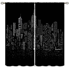 Yearn Jear New York Curtains Black White Modern Night City Window Drapes for Bedroom Living Room Cafe 2 Panels W42 x L63 Inch