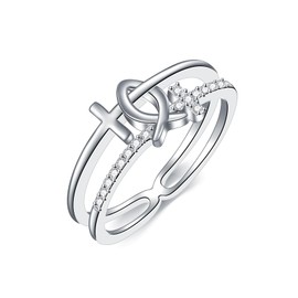 MISTBEE Cross Ring for Women S925 Sterling Silver Jesus Fish Ring Religious Ring Jewelry for Brithday Valentine's Day(7-8), Sterling Silver, No Gemstone