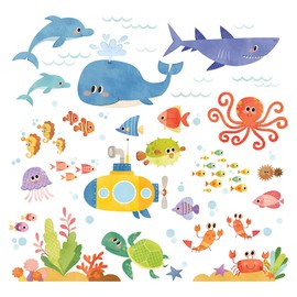 Decowall - Under the Sea, Marine Animals, Adventure on the Ocean, Coral Reef Fish - Wall Tattoo, Wall Sticker, Wall Decoration for Living Room, Bedroom, Nursery (1311 1611s 1811 8009 8027 8035)