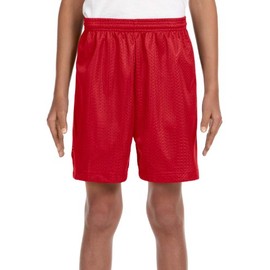 A4 Youth Six Inch Inseam Mesh Short, Large, SCARLET