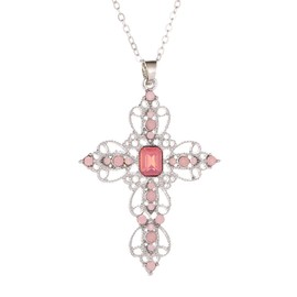 Dreuyet Bohemian Cross Necklaces for Women Dainty Vintage Alloy CZ Cross Pendant Necklaces Charm Gothic Religious Necklace (pink)