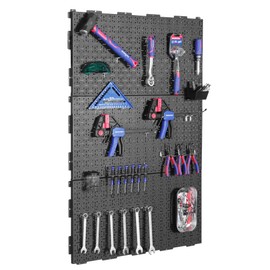 WORKPRO Metal Pegboard 16”x 32” Steel Panel with Round Holes & Vertical Slots 3-Pack, Black Heavy Duty Garage Peg Board Wall Pegboard for Wood Working Work Shop, Craft Room Organization