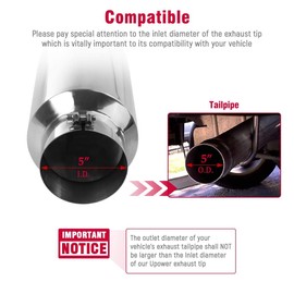 Upower Diesel Exhaust Tip 5 inch Inlet 8 inch Outlet 18" Length Stainless Steel Bolt on Exhaust Tailpipe 5" x 8" x 18" Long Universal Car Trucks Tailpipe Tip