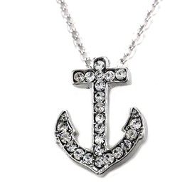 Soulbreezecollection Nautical Ship Anchor Necklace Pendant Clear Rhinestone for Mom